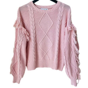 KINKIT Cable Knit Fringe Trim Sweater